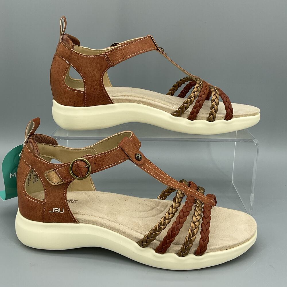 JBU Brown Braided T-Strap Sandals